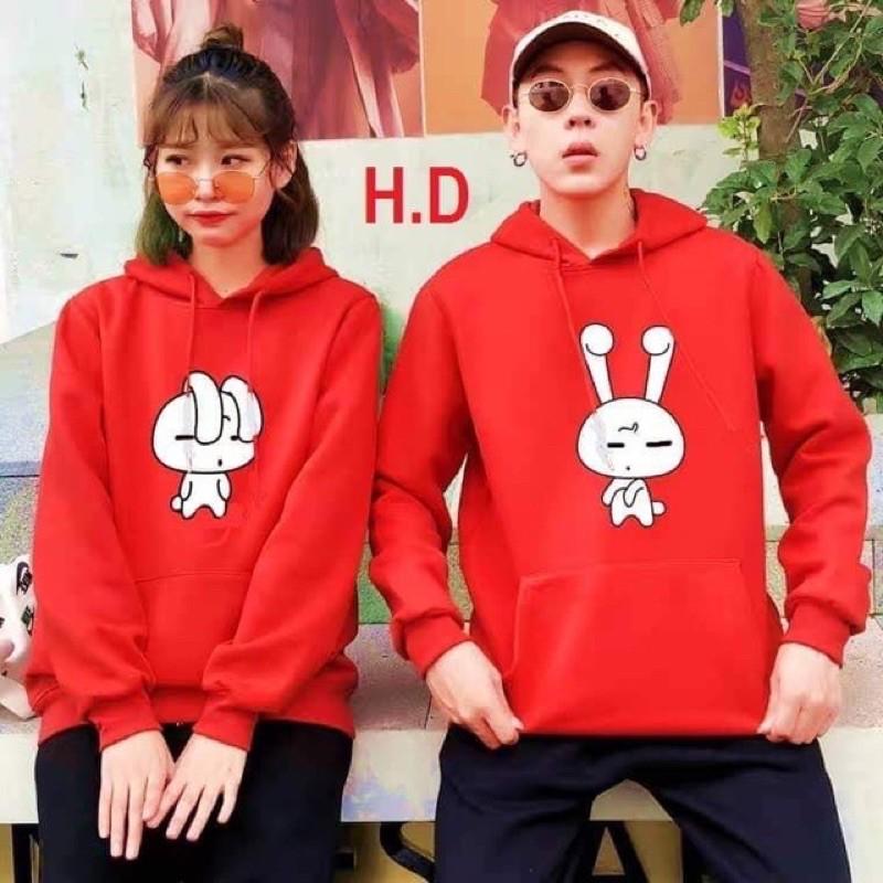 Hoodie đôi in thỏ tai cụp