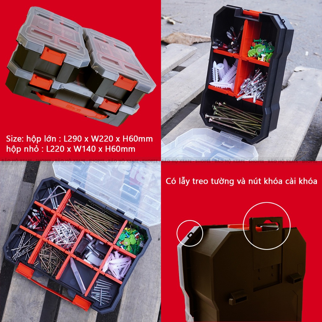 Hộp đựng linh kiện 3 trong 1 Bison chống nước chuẩn IP54, nhựa cao cấp chống chịu va đập, chống bụi, có thể liên kết
