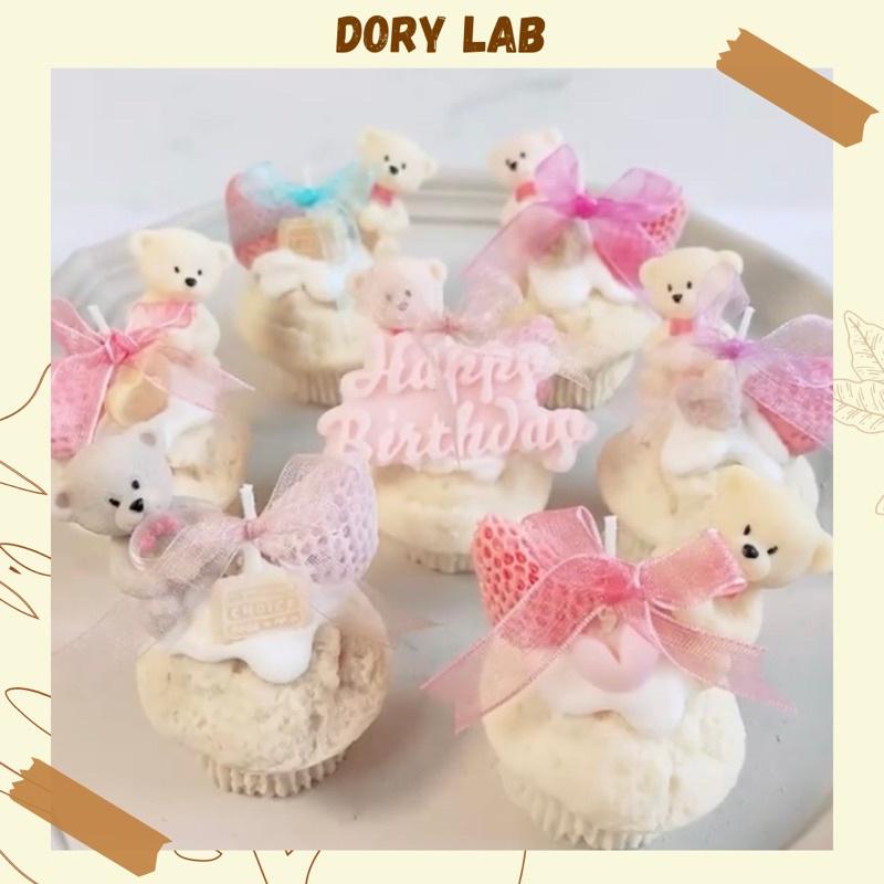 Nến Thơm Handmade Bánh Muffin Gấu Con Kèm Chữ Happy Birthday - Dory Lab