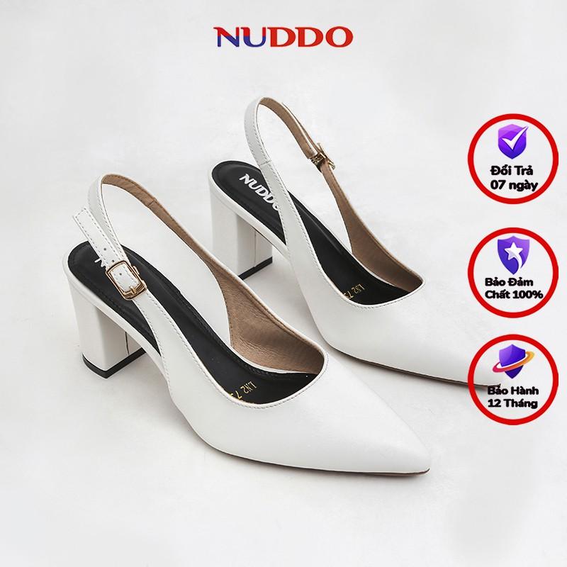 Giày slingback cao gót nữ Nuddo cao cấp gót vuông mũi nhọn 7p da mềm fom dáng chuẩn