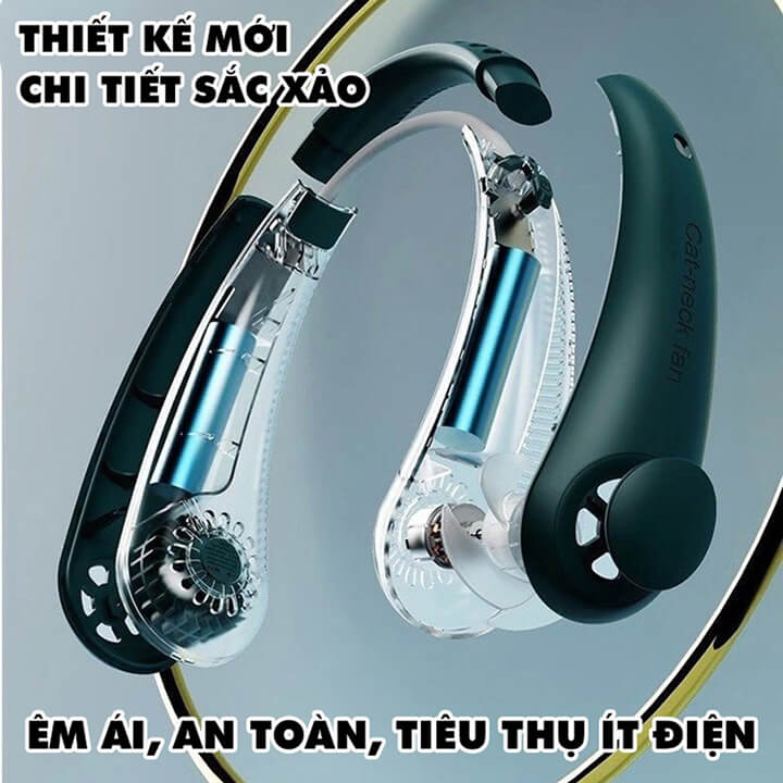 Quạt đeo cổ mini không cánh làm mát thông minh 360 độ, quạt treo cổ tích điện 3 chế độ pin trâu, kiểu dáng thể thao