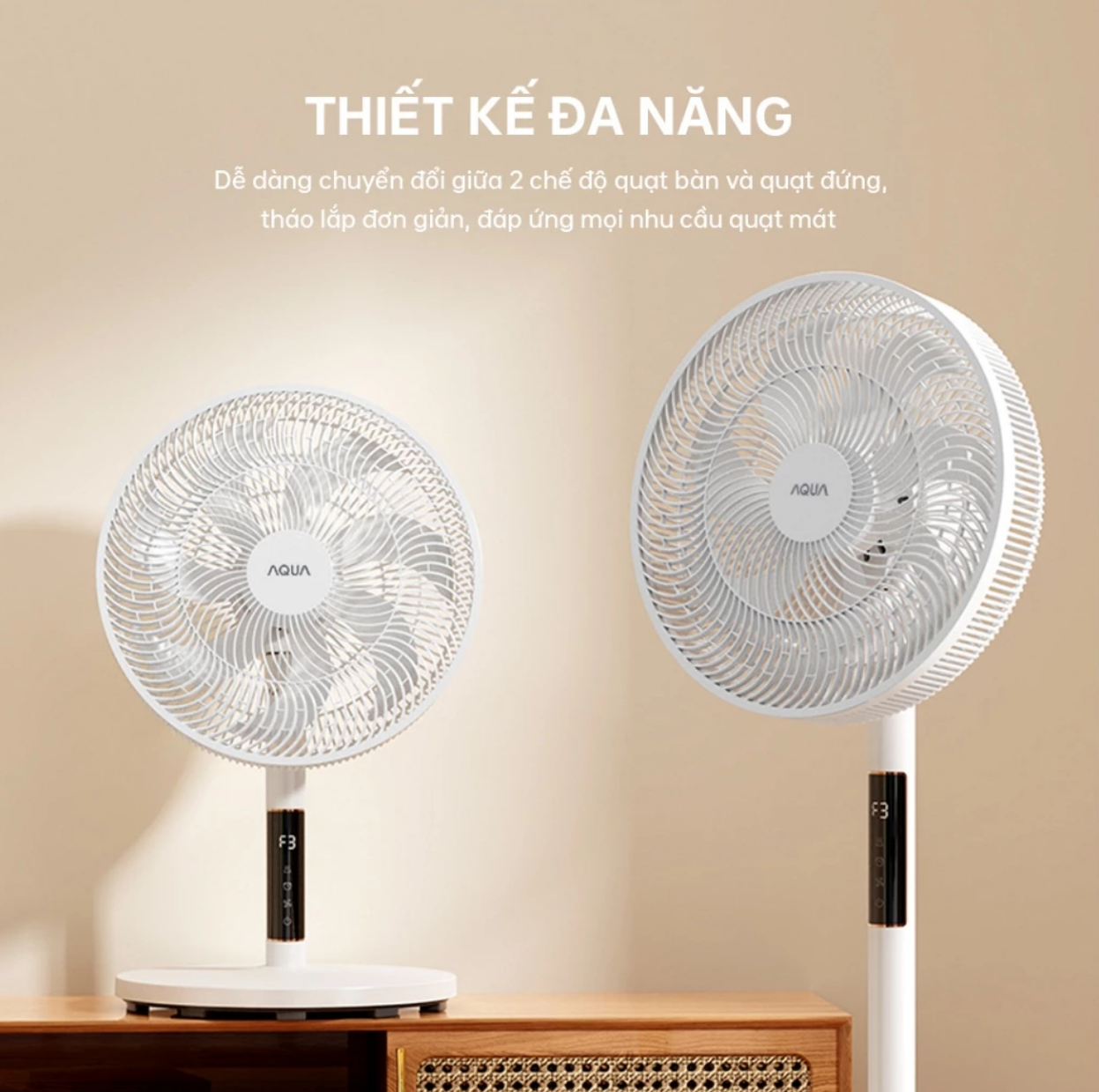 Quạt đứng thông minh Aqua FED3501R thân máy cảm ứng, điều khiển từ xa, hẹn giờ - Hàng nhập khẩu