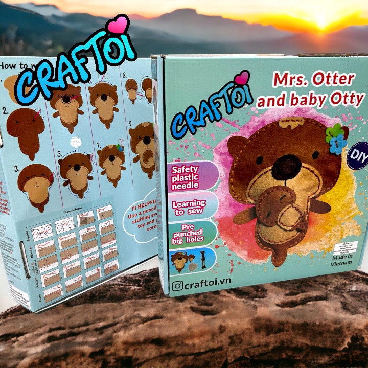 KIM NHỰA Bộ Thủ Công Trẻ Tự Làm Thú Bông 5+ Otter Mrs. Otter &amp; Baby Otty Craftoi Felt Sewing toy prepunched holes plastic needle