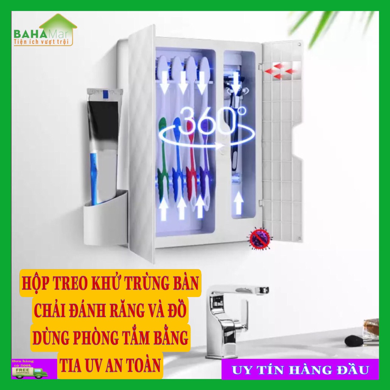 HỘP TREO KHỬ TRÙNG BÀN CHẢI ĐÁNH RĂNG VÀ ĐỒ DÙNG PHÒNG TẮM BẰNG TIA UV AN TOÀN 