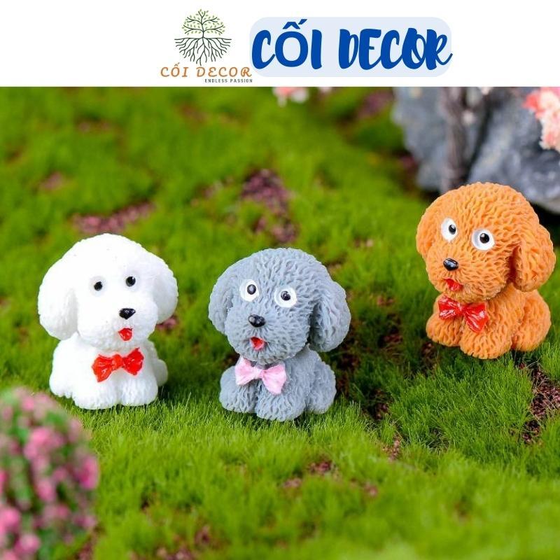 Mô hình chó bông đáng yêu trang trí tiểu cảnh, sân vườn, sen đá, terrarium