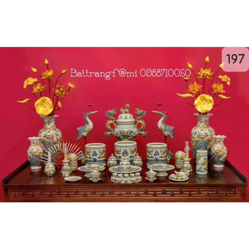 Bộ đồ thờ men rạn cổ Bát Tràng,cho ban thờ dài 127cm,197cm,227cm(không bao gồm hoa sen gỗ)