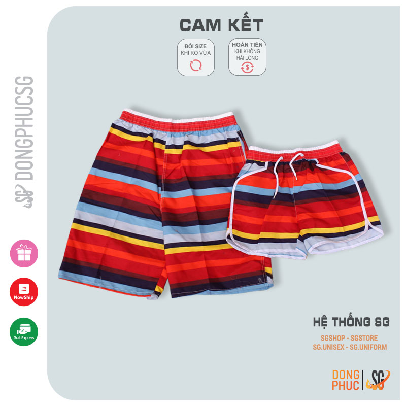 Quần đi biển gia đình cặp đôi nam nữ hội nhóm thiết kế quần short ngắn họa tiết nổi bật QDB11 | SG
