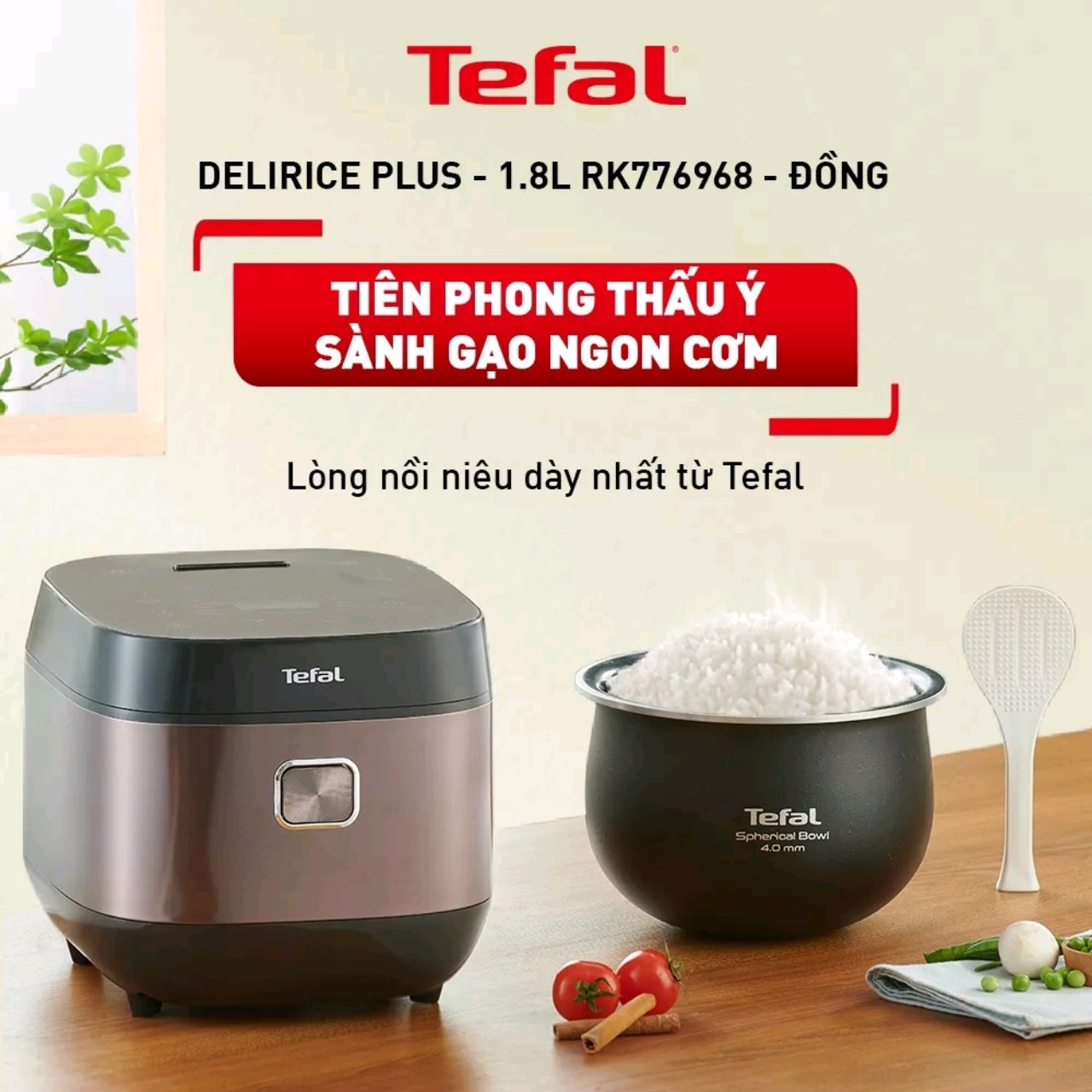 Nồi cơm điện Tefal RK776968 1.8L - Lòng nồi siêu dày 4mm-Hàng Chính Hãng