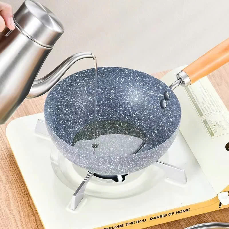 Chảo Vân Đá Sâu Lòng Chảo Ceramic Sâu lòng Size 20Cm Dùng Trên Mọi Loại Bếp Có Cán Gỗ Tiện Lợi