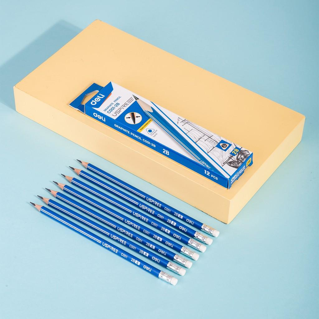 Bút chì than HB 2B có tẩy graphite Deli - dùng để đi thi - nhạy với máy chấm - 1 chiếc / 12 chiếc - EC004 / EC001