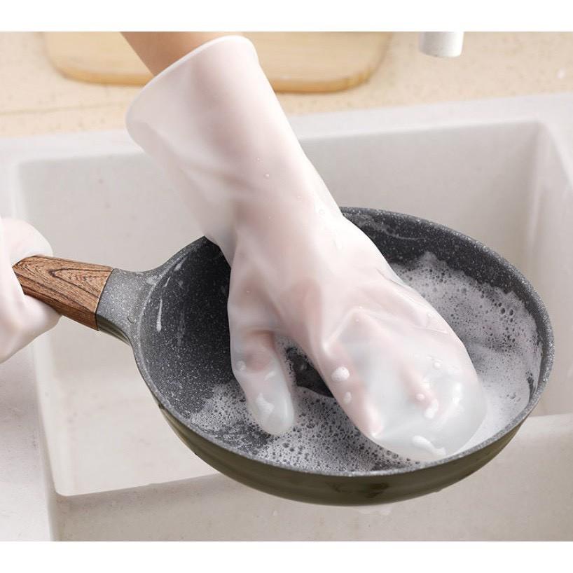 Găng Tay Rửa Chén Silicon Tạo Bọt - Không Hại Da Tay