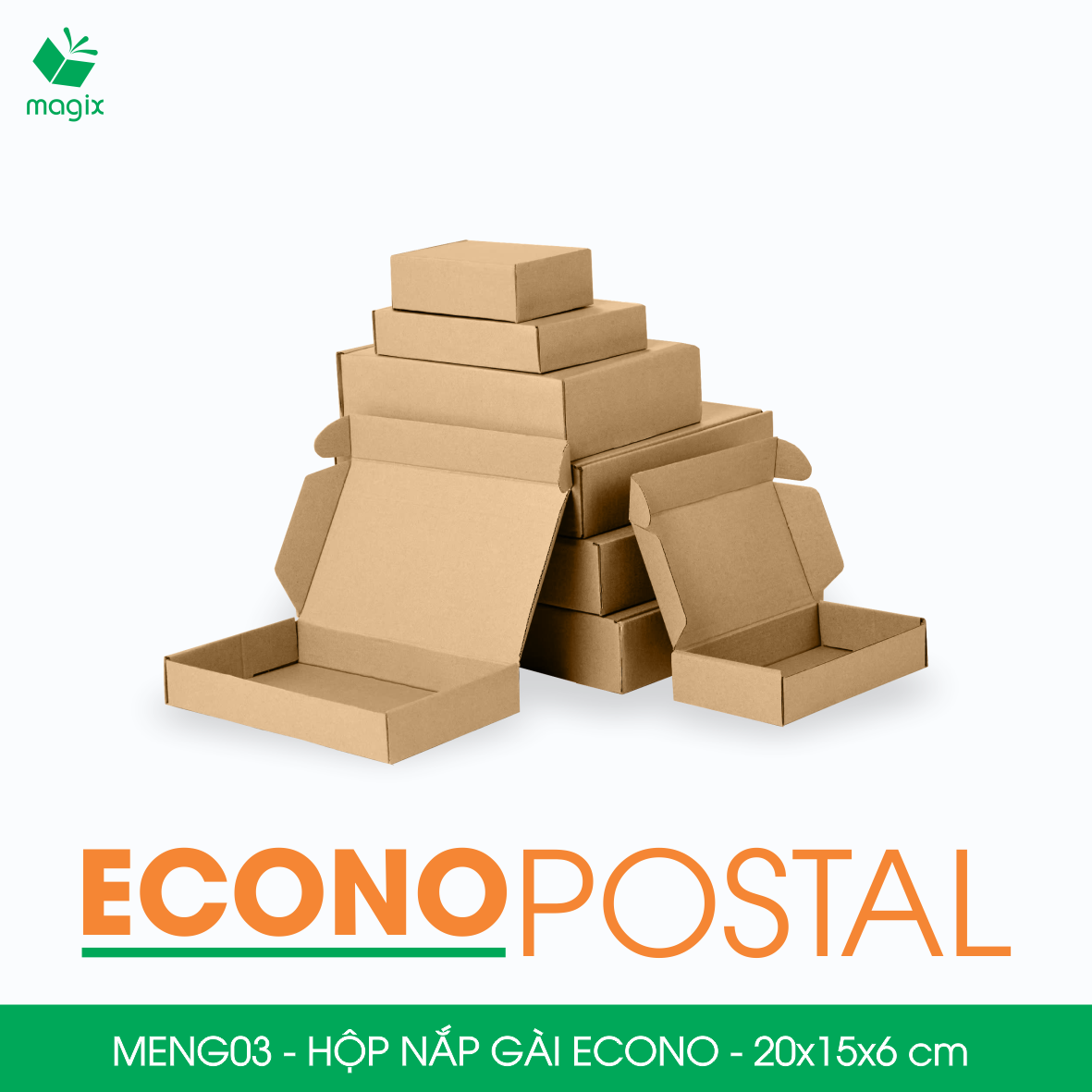 MENG03 - 20x15x6 - 100 Hộp carton nắp gài đóng hàng giá rẻ, hộp gói hàng, hộp quà thời trang