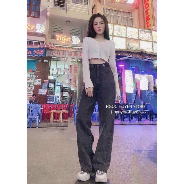 Quần jeans suông dài phối 3 cúc Q040