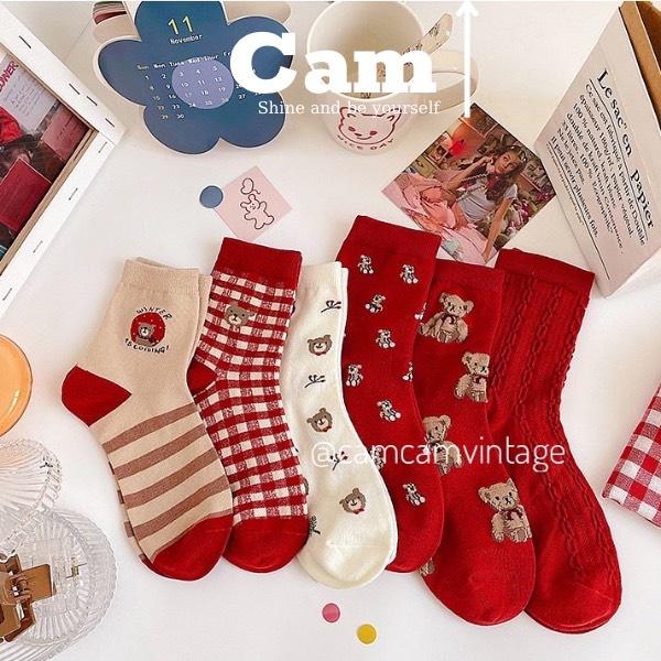 Set Tất Cổ Cao Nữ Vớ Cao Cổ Noel Tết Quà Noel Tất Tiêu Thư LOLITA ĐỎ Cổ Bèo Nhún Tất Vớ Nữ Camcam ULZZANG STYLE HÀN QUỐC