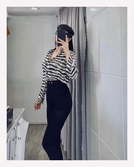 QUẦN JEANS ÔM CO GIÃN LƯNG CAO ĐEN TUYỀN- ảnh thật shop chụp