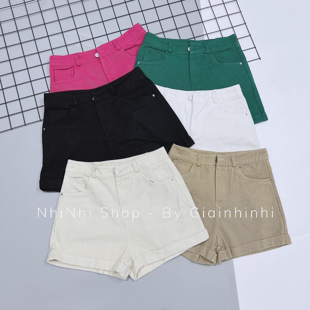 Quần short bò trơn gập gấu, Quần đùi jean trơn đơn giản cạp cao QS751 - NhiNhi Shop