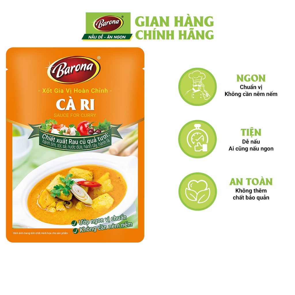 Combo Xốt gia vị hoàn chỉnh Barona: 1 gói Cá kho riềng (80gr) + 1 gói Thịt Ram (Rim) (80gr) + 1 gói Cà ri (80gr)