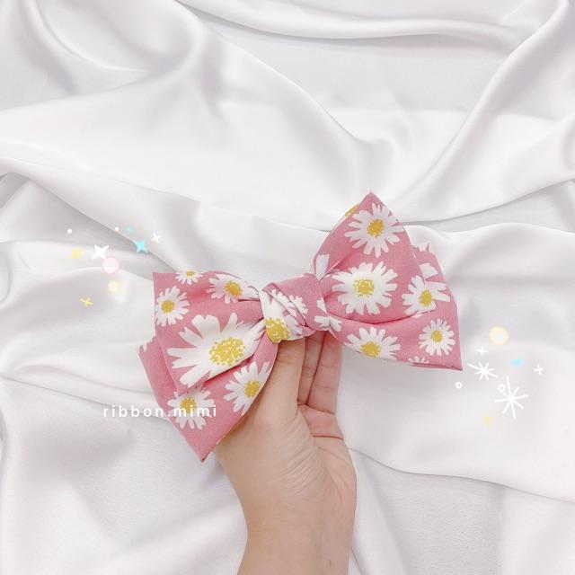 Kẹp Tóc Nơ Vải Hoa Handmade Cao Cấp Ribbon.mimi Daisy color