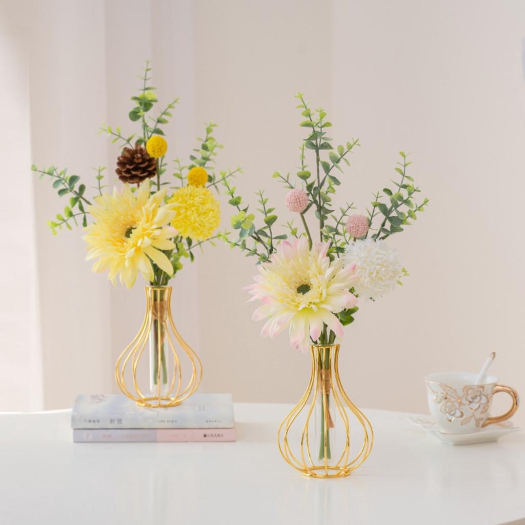 Bình cắm hoa thủy sinh/hoa khô khung sắt màu vàng đồng trang trí bàn phòng khách