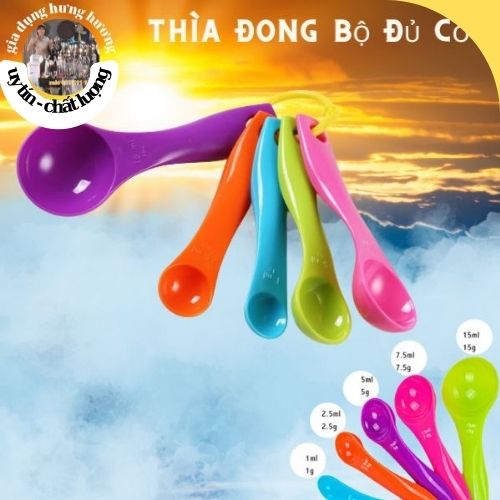 Bộ 5 thìa muỗng đong định lượng nhiều màu sắc nhựa chuẩn từng gam làm bánh bột pha chế