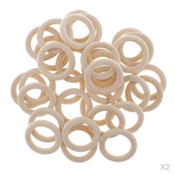 80x Unpainted Wooden Circle Rings Plain Hoop Loop Connector For Art Craft