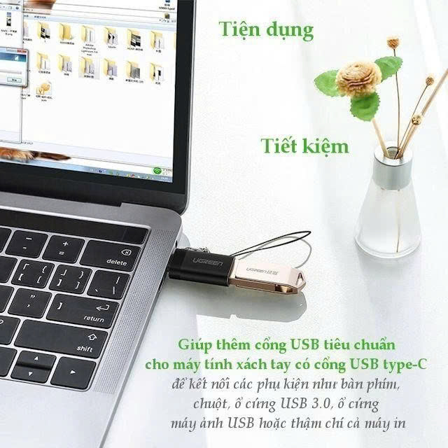Đầu chuyển đổi cổng USB 3.0 sang Type C đực UGREEN US270 | Hỗ trợ OTG | Có dây gắn móc treo chìa khóa| Hàng chính hãng | Bảo Hành 18 Tháng