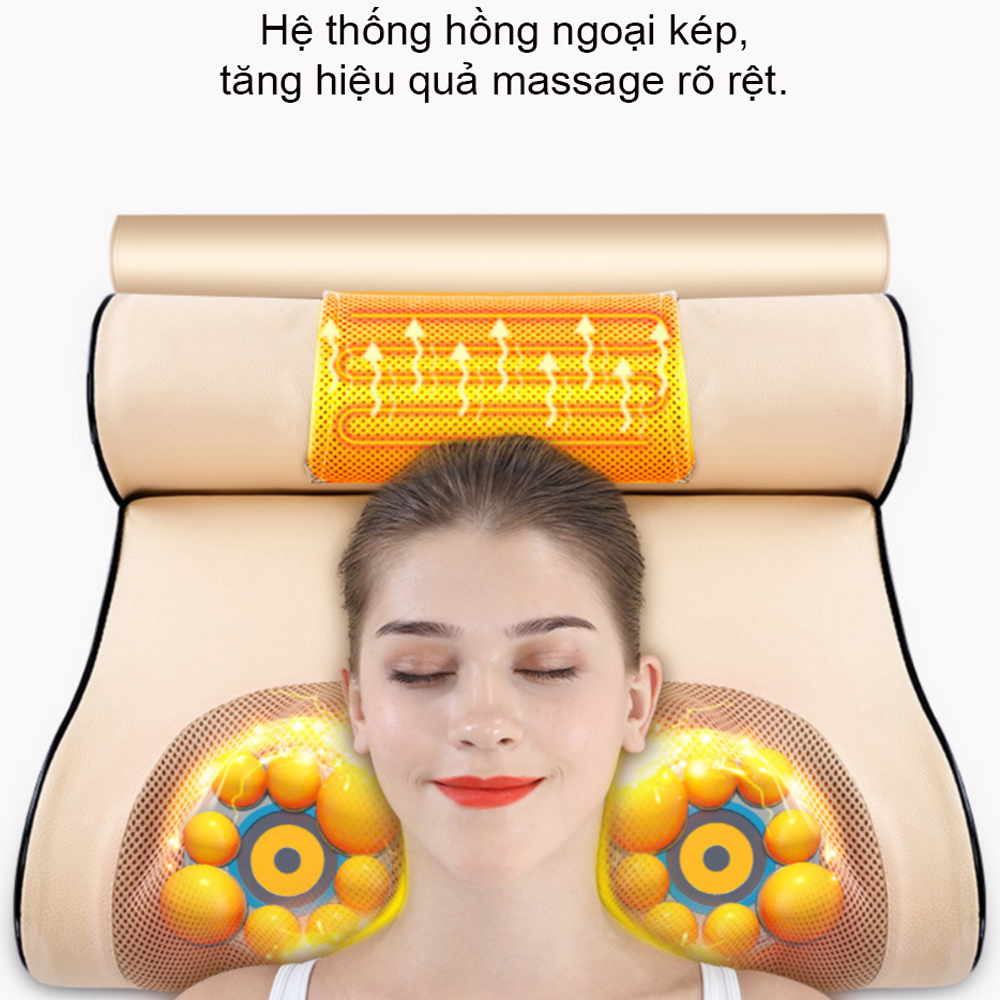 Gối Massage Đa Năng - Gối Mát Xa Hồng Ngoại Cao Cấp+ Rung Massage Lưng Đa Chức Năng - Hàng Chính Hãng