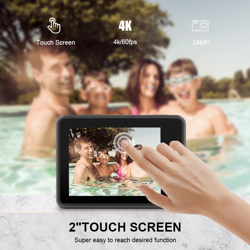 Qjstar H11 Camera hành động 4K 60fps 20MP EIS 2.0 Màn hình kép Touch LCD WiFi WaterProof Control Control