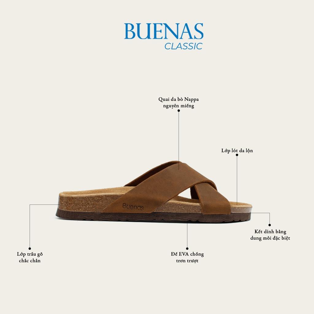 Dép đế trấu nam nữ da bò unisex birken quai chéo Buenas - BB03