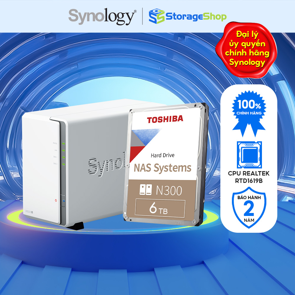 Combo Thiết bị lưu trữ NAS Synology DS223j kèm 1 ổ cứng NAS N300 6TB - Hàng chính hãng