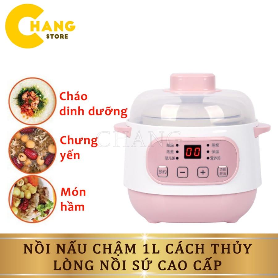 Nồi Nấu Cháo Chậm - Nồi Hầm Cách Thủy Dung Tích 1L, Lòng Nồi Bằng Sứ Giữ Nhiệt Tốt Hơn