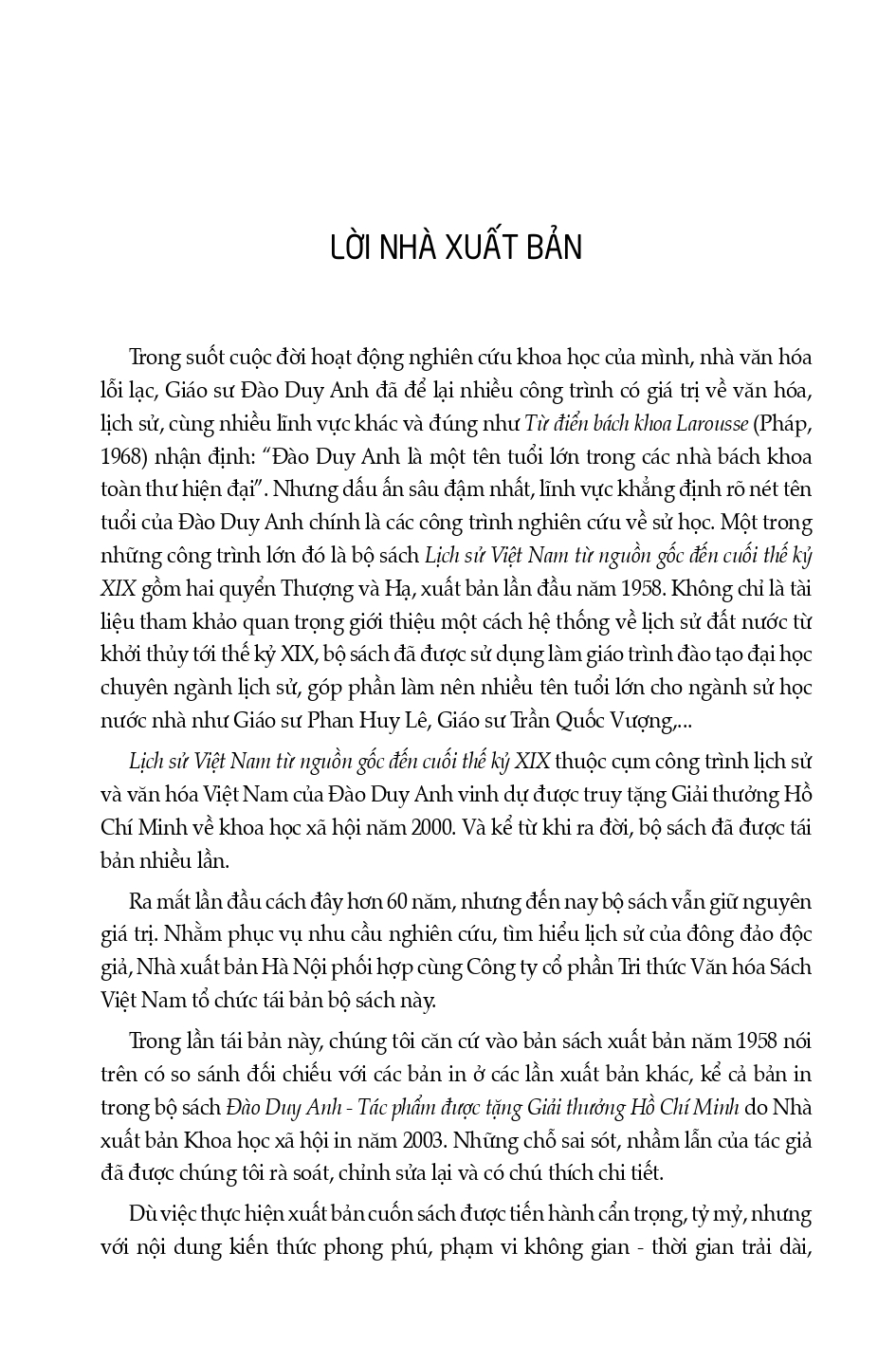 Lịch Sử Việt Nam Từ Nguồn Gốc Đến Cuối Thế Kỷ XIX - Quyển Thượng (Bản in năm 2023)