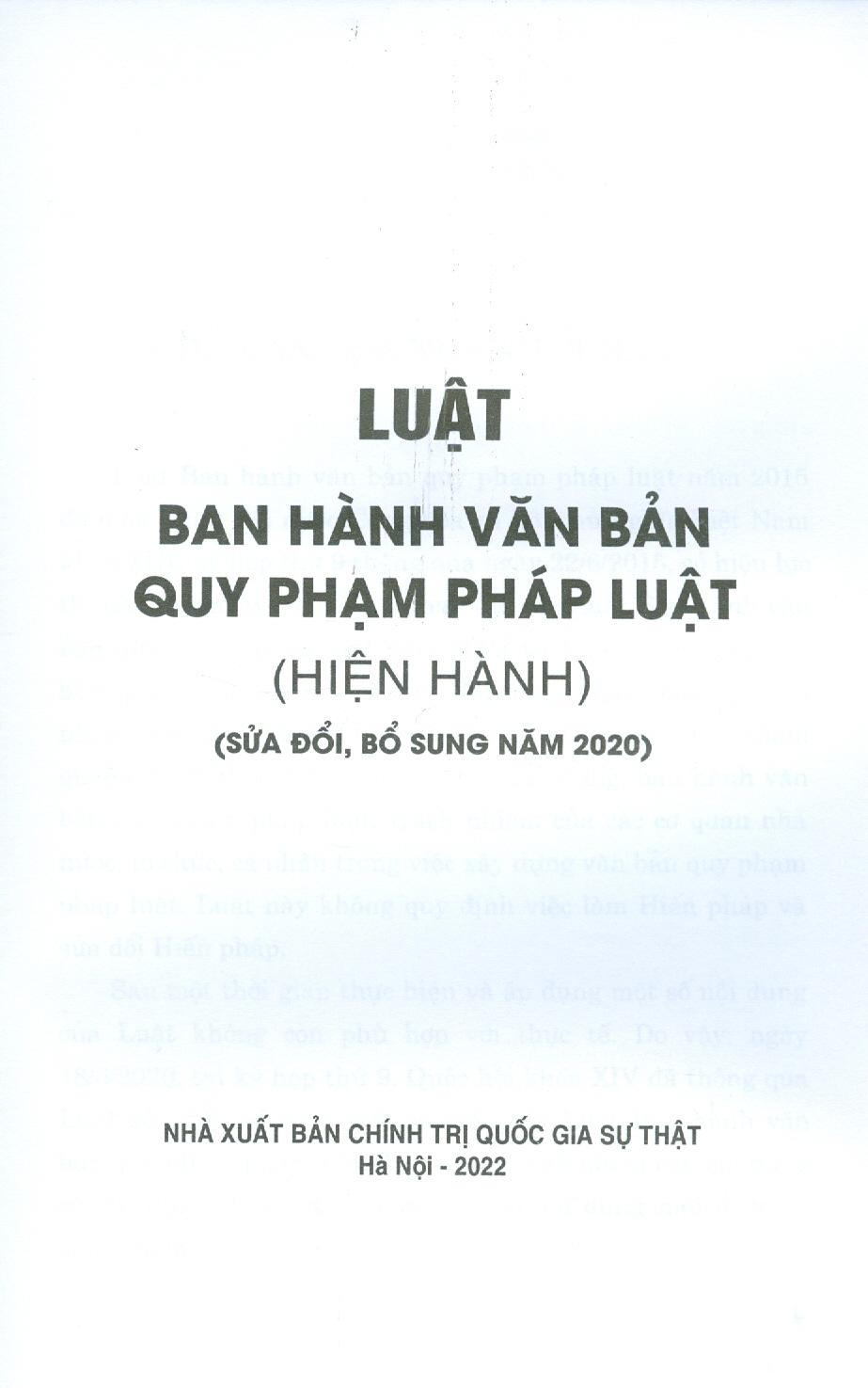 Luật Ban Hành Văn Bản Quy Phạm Pháp Luật (Hiện Hành) (Sửa Đổi, Bổ Sung Năm 2020) - Tái bản năm 2022