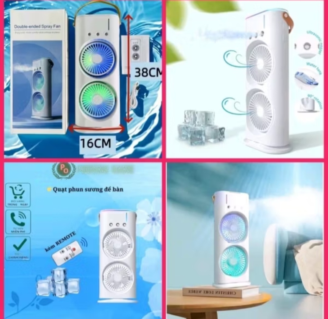 1 CÁI QUẠT PHUN SƯƠNG MINI 2 TẦNG GIÓ SIÊU MÁT LẠNH TÍCH ĐIỆN ĐIỀU KHIỂN TỪ XA THÔNG MINH