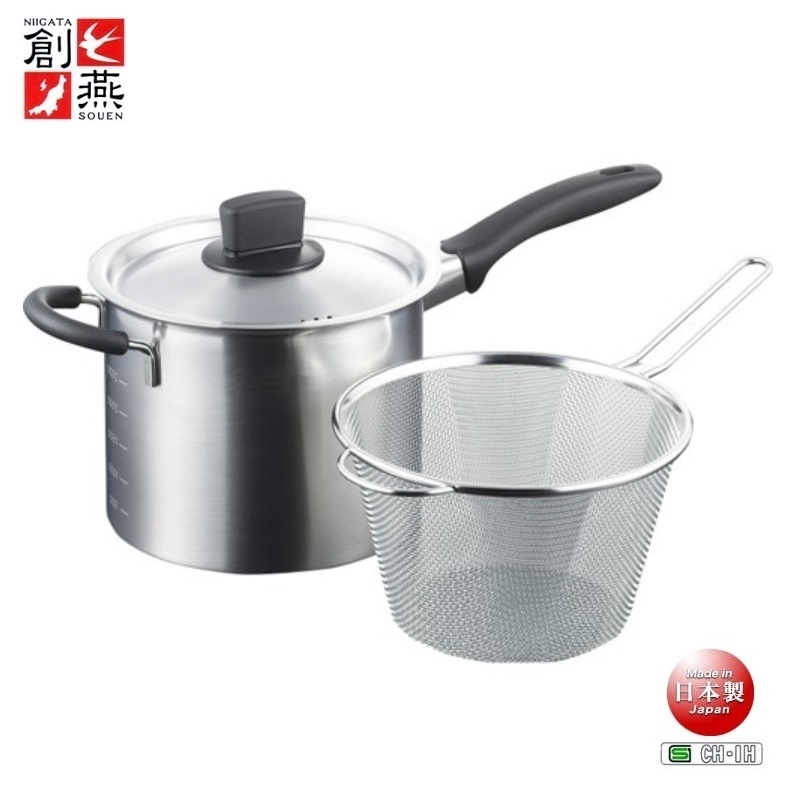 Bộ nồi xửng hấp inox có tay cầm kèm vợt lọc Tsubame 3800ml nội địa Nhật