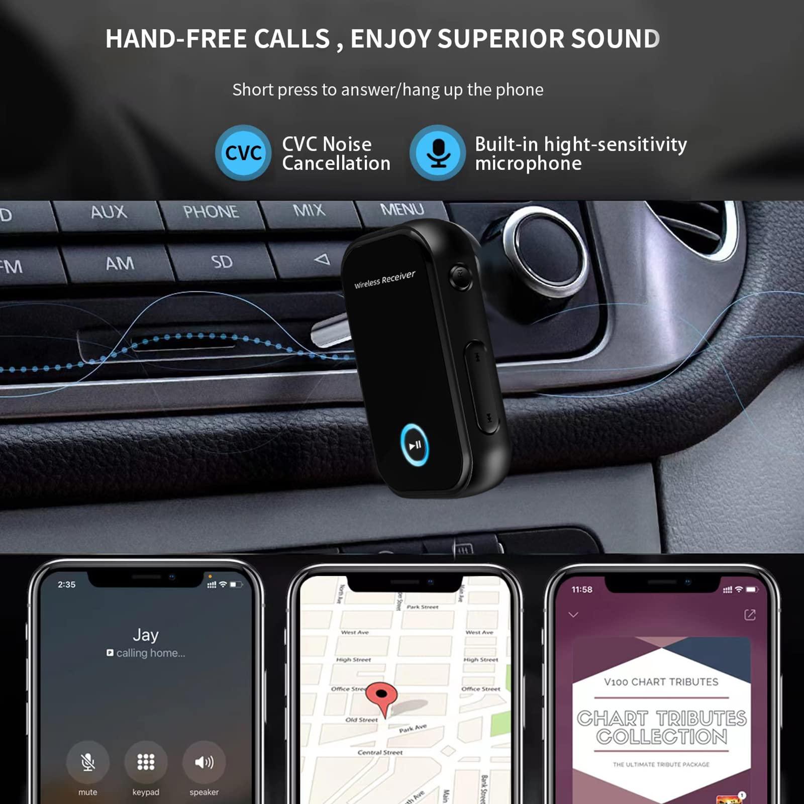 Bộ điều hợp xe Bluetooth, máy thu ô tô Bluetooth BT5.0 Cuộc gọi tay, với máy thu âm thanh Bluetooth Audio 3.5mm cho CAR/WIRPCH/Tai nghe âm thanh trong nước