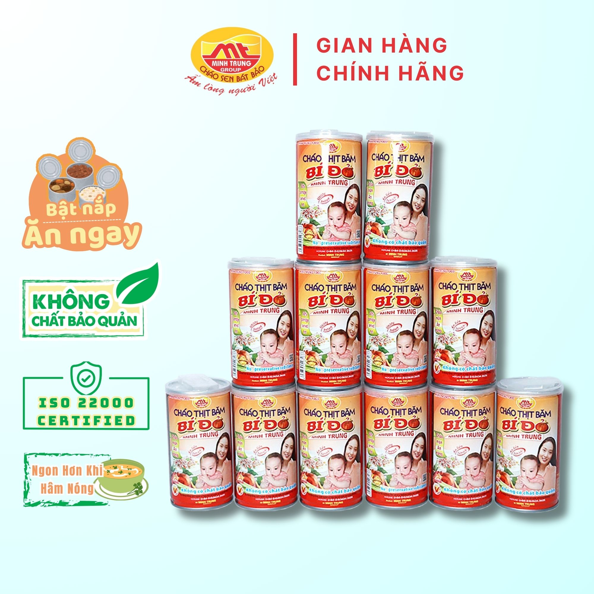 Cháo Thịt Băm Bí Đỏ Minh Trung lốc 12 lon - CTBBD 12