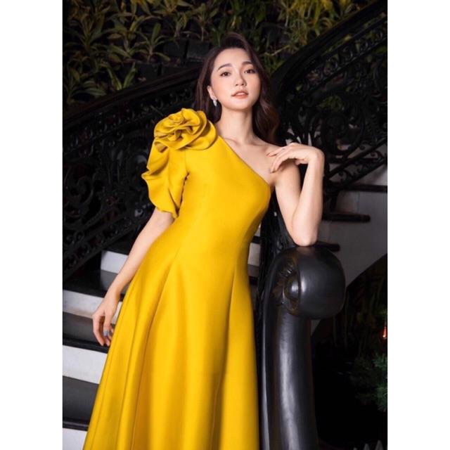 Đầm xoè Vintages 1 Vai Phồng kết hoa CAO CẤP - MS76Y ( Size M/L đến 57kg )MM MM