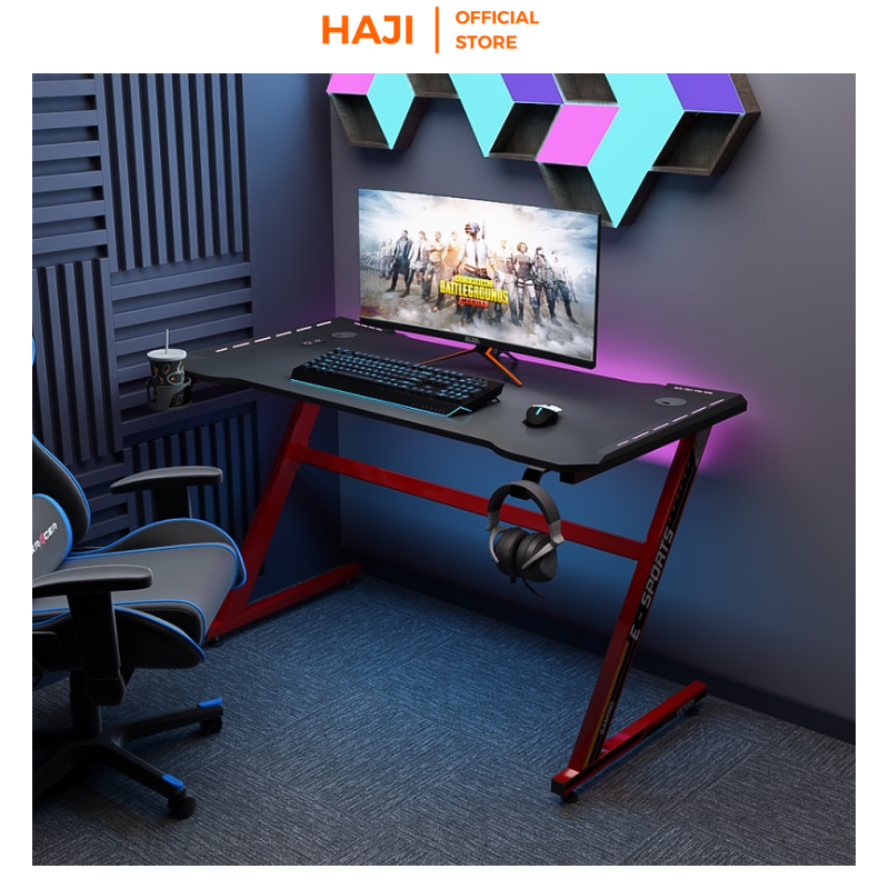 Bàn Gaming chân chữ Z có hệ thống đèn led HAJI, bàn làm việc cỡ lớn khung sắt tĩnh điện chống gỉ C71