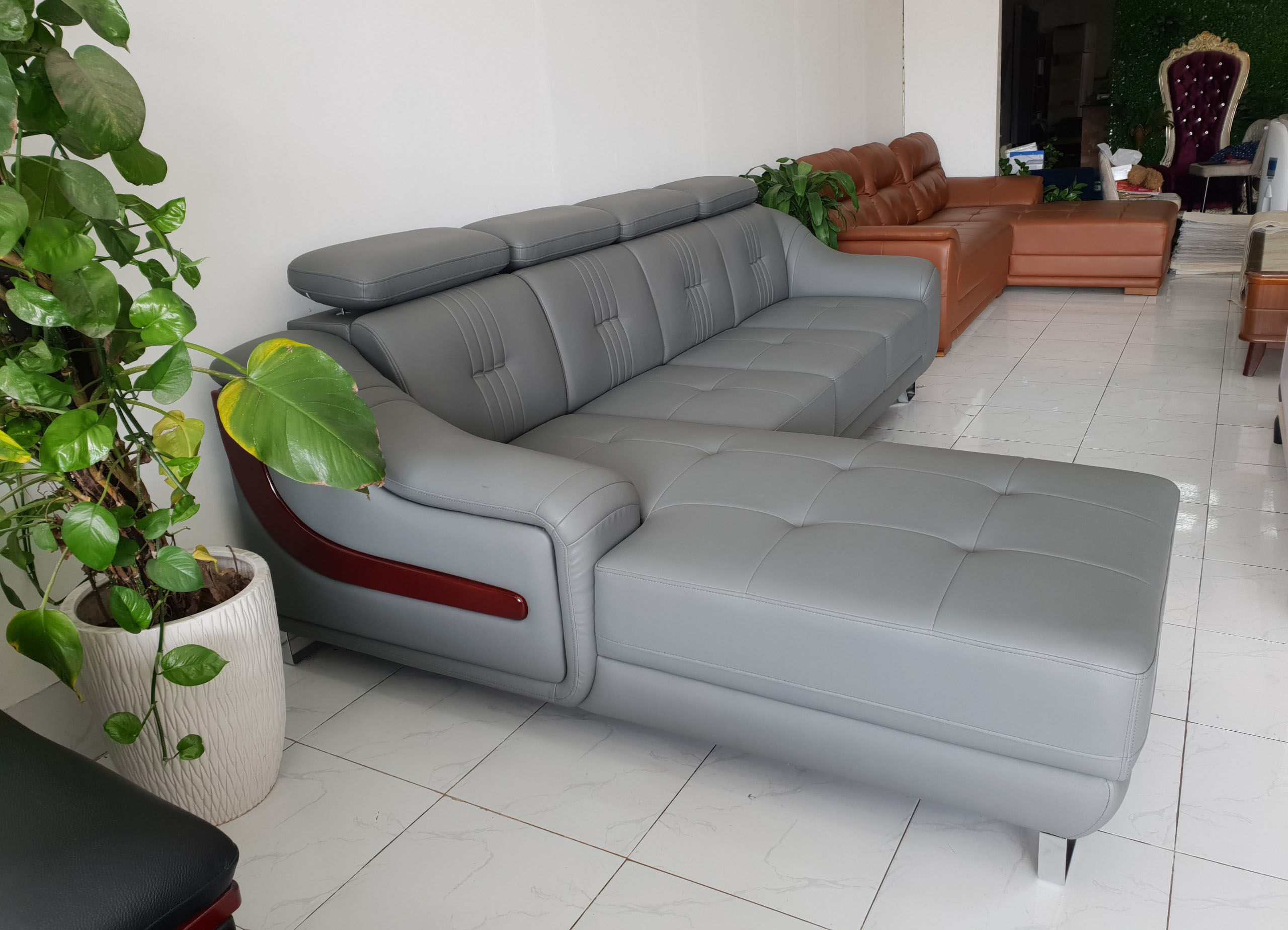 Ghế Sofa Phòng Khách Lớn Góc Chữ L _ Màu Xám Sang Trọng _ Size 2800 x 1800