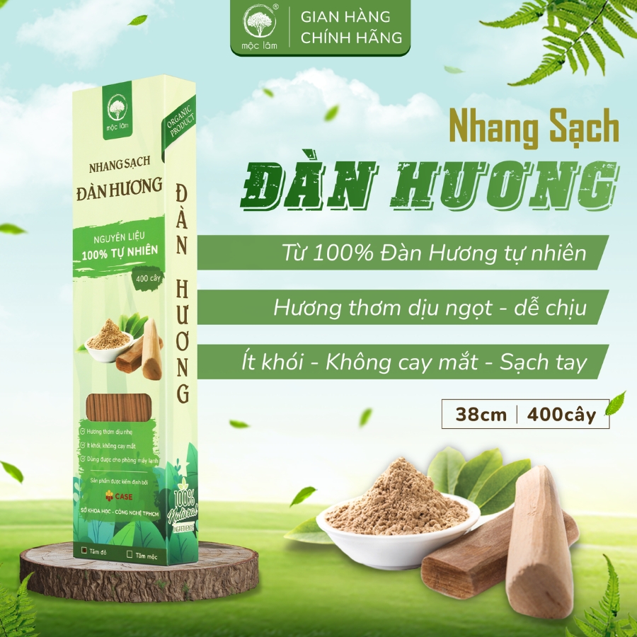 Nhang Sạch Đàn Hương MỘC LÂM 38cm - Ít Khói Ít TÀn - Hương thơm dịu ngọt - Nhang Tự Nhiên