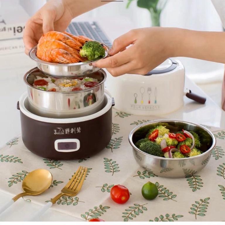 Hộp đựng cơm giữ nhiệt, hâm nóng nhanh thức ăn lõi inox, cắm điện 3 tầng cao cấp