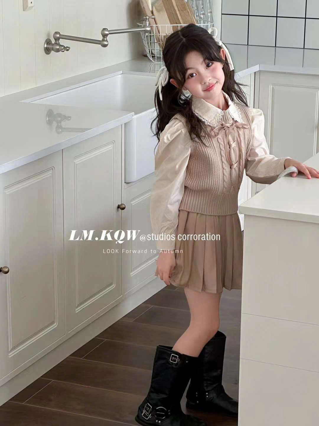 Set váy cho bé gái 3 chi tiết 4-10 tuổi cổ đính đá lấp lánh phong cách Hàn Quốc kiểu dáng thời trang