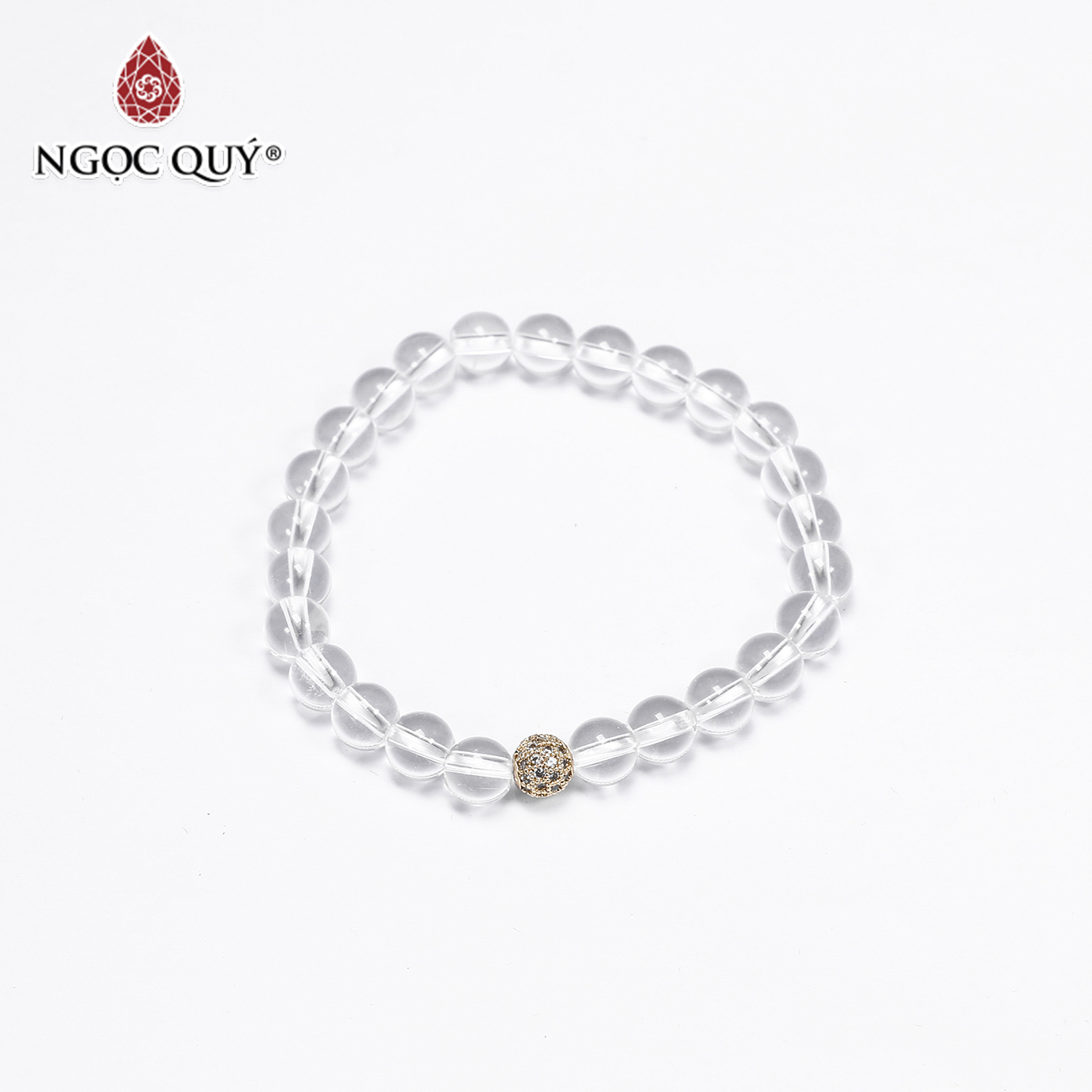 Vòng tay đá thạch anh trắng phối charm hợp kim đính đá size hạt 6mm mệnh thủy, kim - Ngọc Quý Gemstones