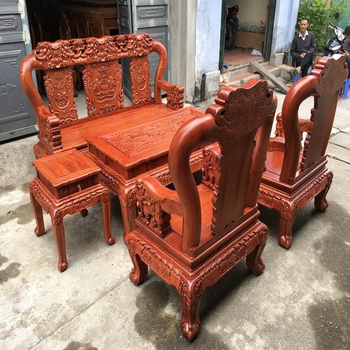 Bộ bàn ghế minh quốc voi chiến gối lá sen gỗ hương đá ( Chị Hạnh - Lạng Sơn )