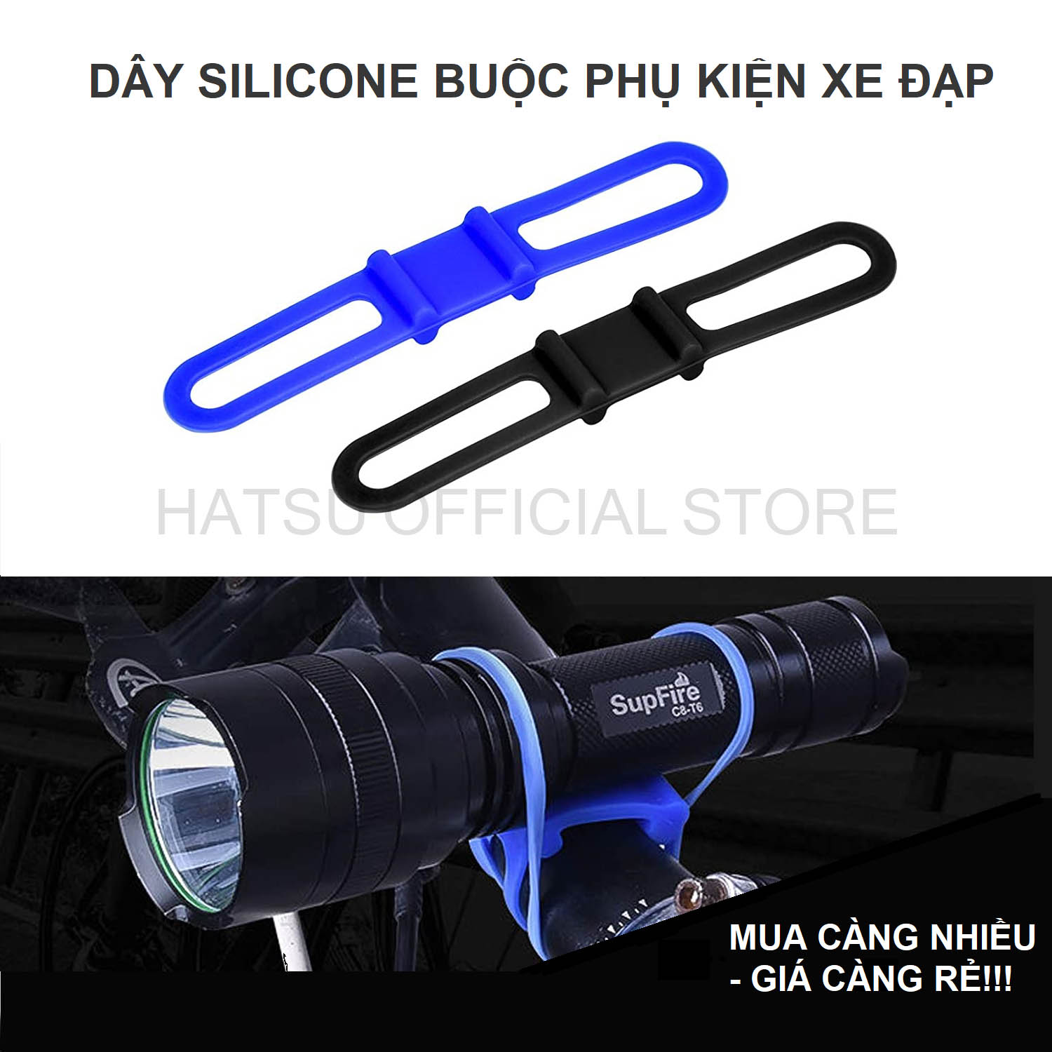 Dây Silicon cố định đồ dụng Hatsu-D01 - cố định đèn - cố định điện thoại - dùng cụ sửa xe đạp khi đi du lịch