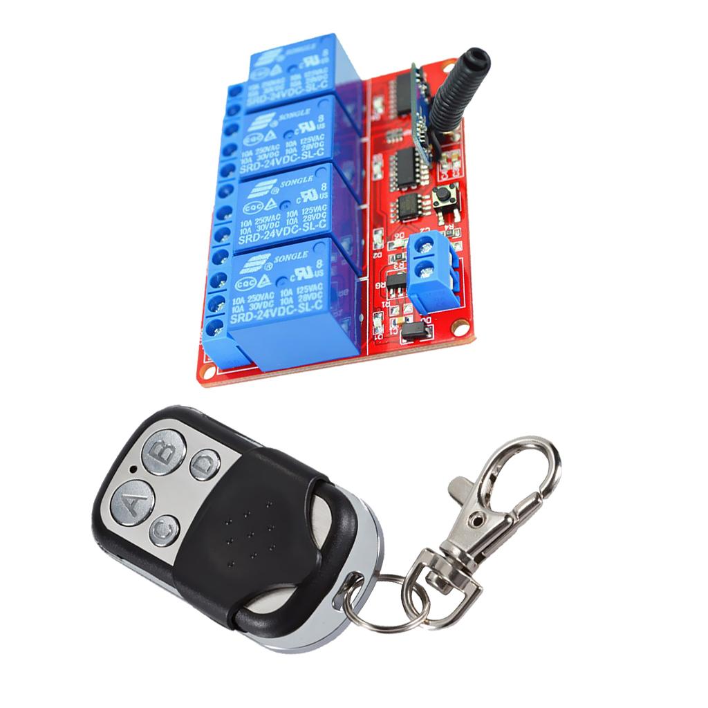 24V 4CH Wireless Remote Control Relay Switch Transmitter+ Receiver 433MHz