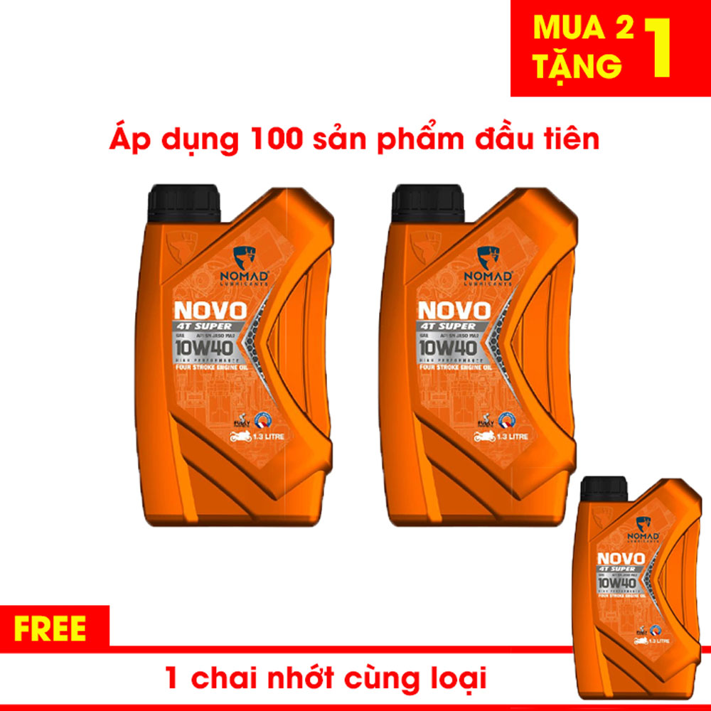 [Mua 2 tặng 1] Combo 2 chai nhớt tổng hợp toàn phần 100% NOMAD - SAE 5W40 - API SN - JASO MA2 - 1.3L - Tặng 1 chai cùng loại