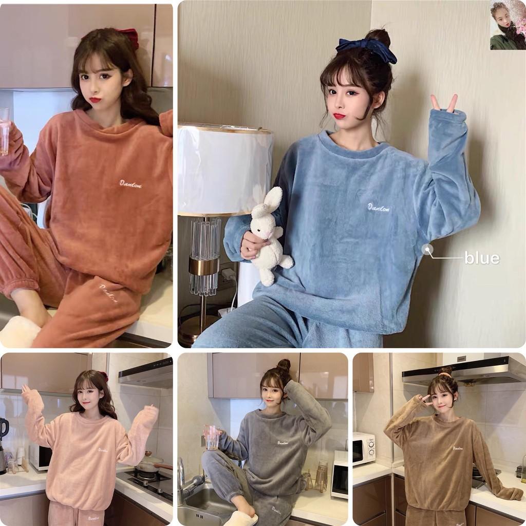 Bộ nỉ lông loại dày ấm áp, bộ nỉ nữ lót lông mềm mại dễ thương