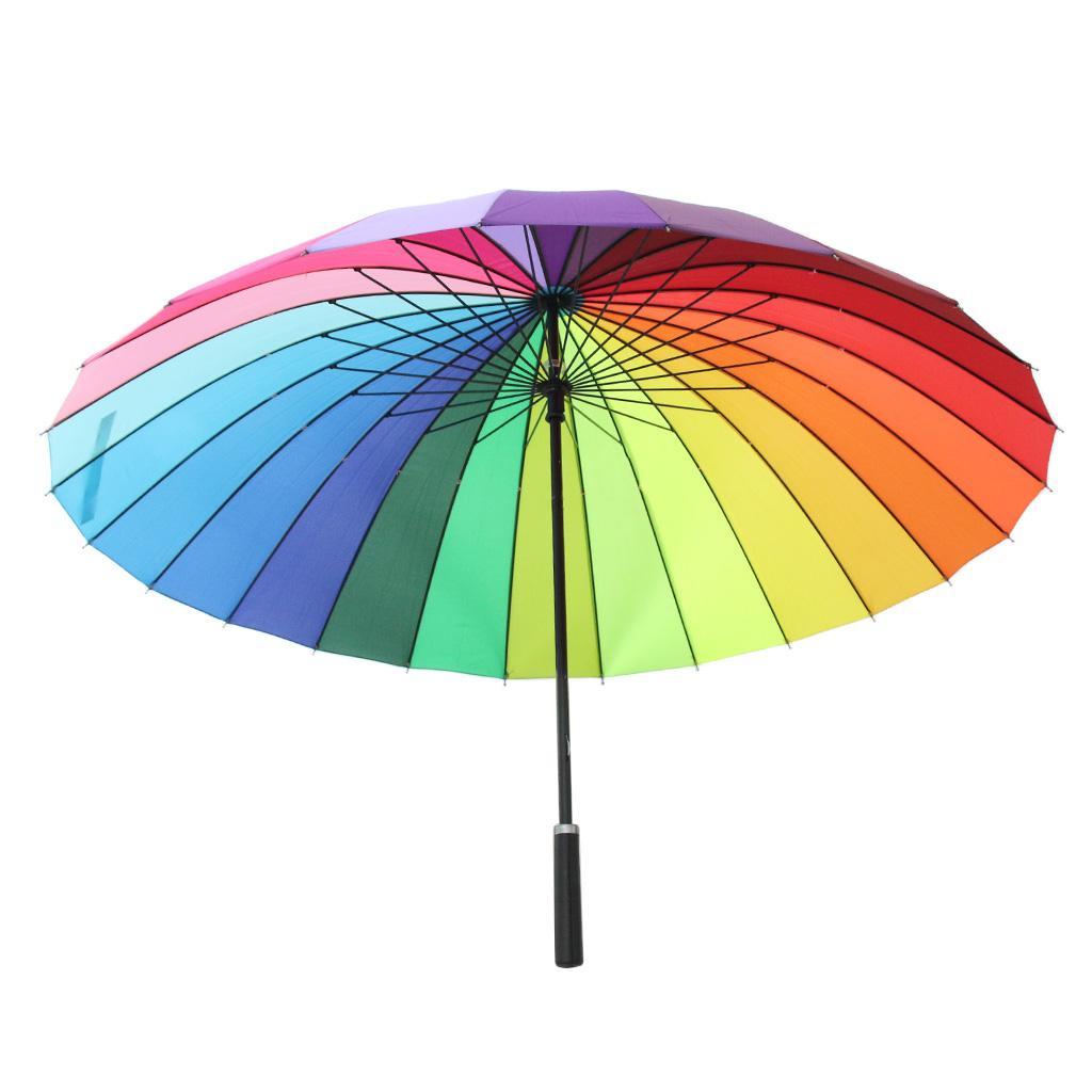 Strong Windproof Long Handle Large Beach Rainbow Sun Rain Umbrella Parasol
